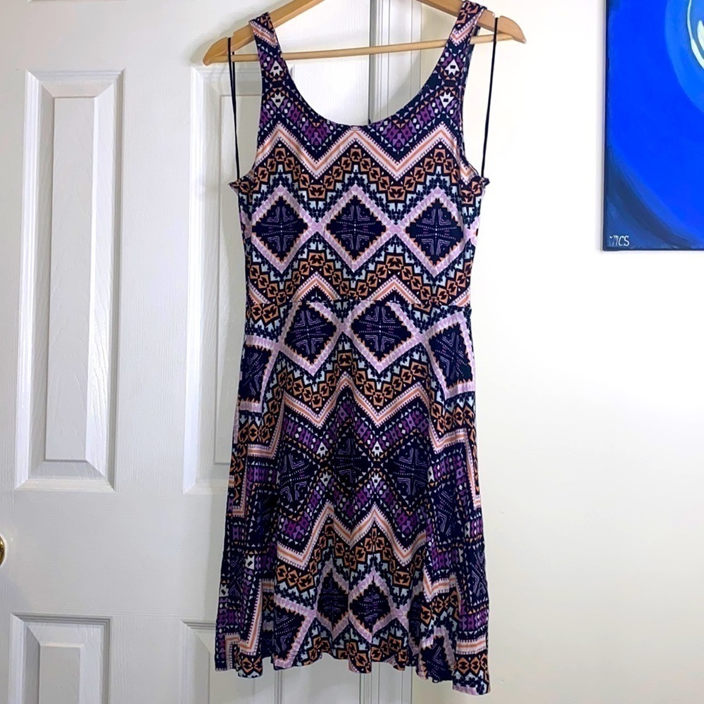 Express Multi Colored Skater Casual Dress
